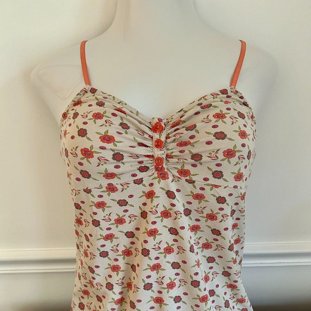Free People Beige Strappy Camisole Crop Top with Red Roses L Bonus Bag